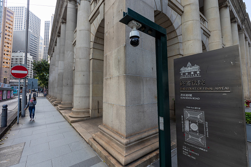 Bilbao, Spain - August 02, 2022: Uribitarte Street, with the facade of the old Franco deposit in the foreground, the Albia building in the background and the Isozaki Atea architectural complex, seen from its later side.