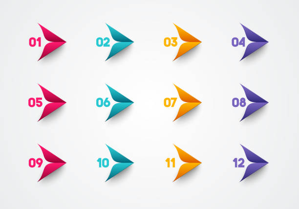 Colorful Bullet Points In Origami Arrow Style Colorful Bullet Points In Origami Arrow Style Bullet stock illustrations