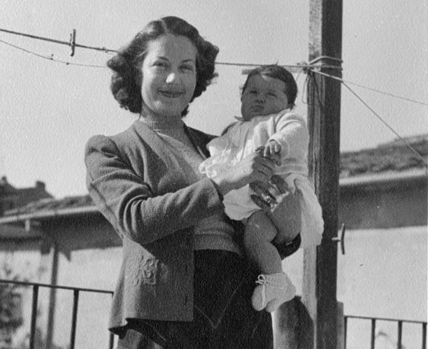 Family in 1949. stock photo