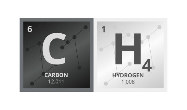 ilustraciones, imágenes clip art, dibujos animados e iconos de stock de símbolo vectorial del compuesto metano ch4 que consiste en átomos y moléculas de hidrógeno y carbono en el fondo de moléculas conectadas. - hydrogen bond