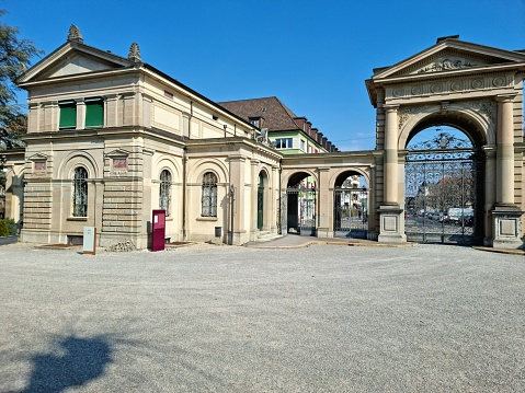 Main entrance the largest Cemetery of Zurich named Sihlfeld. The Cemetery was opened in 1877 and it has 288'000 sq. m. Inside the Cemetery is also located the oldest crematory of switzerland (1889).