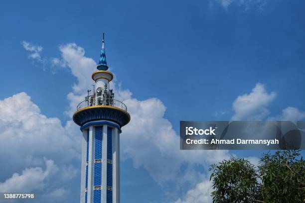 A Blue Minaret Of Msque In Madiun East Java Indonesia With Clear Sky Stock Photo - Download Image Now