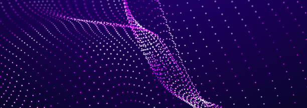 istock Beautiful curved wave on a dark background. Digital technology background. Concept of network. 3D 1388775827