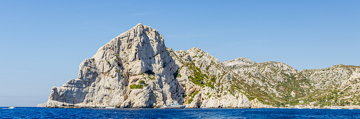 Pointe du Vaisseau and Cap Redon in the Calanque of Sormiou in Provence, France on a summer day