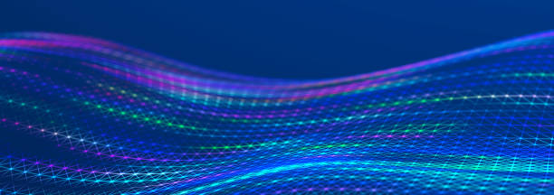 istock Beautiful curved wave on a dark background. Digital technology background. Concept of network. 3D 1388777743