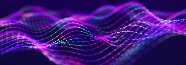 istock Colored music surface. Beautiful curved wave on a dark background. Digital technology background. 3D 1388777769