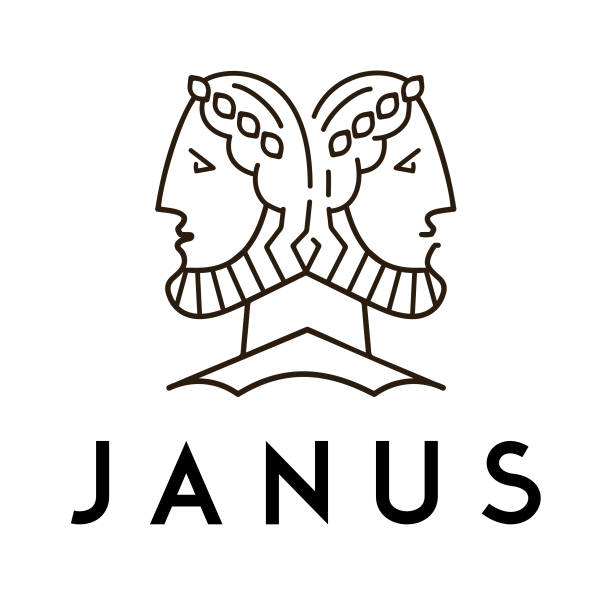 Two-faced Janus vector icon. Minimal Illustration Two-faced Janus vector icon. Minimal Illustration janus head stock illustrations