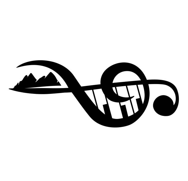 추상 바이올린 키 일러스트 레이 션 산과 피아노 건반 요소 - piano key piano musical instrument music stock illustrations