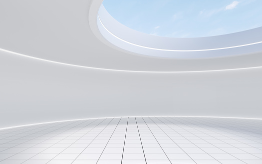 Empty round room with skylight, 3d rendering. Computer digital drawing.