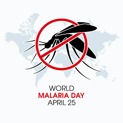 Mosquito and world map silhouette icon vector. Gnat mosquito ban icon. Stop malaria symbol vector. April 25. Important day