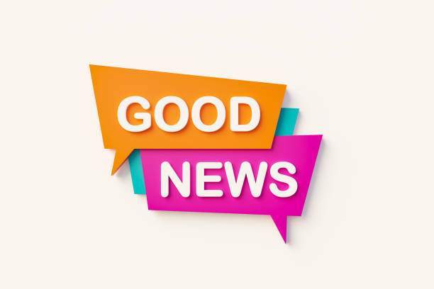 istock Good news. Speech bubble in orange, blue, purple and white text. 1388794842