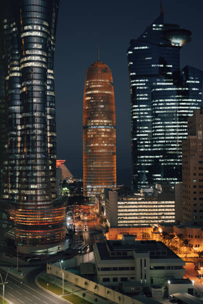 istock Qatar skyline during sunset with colorful sky. 1388796837