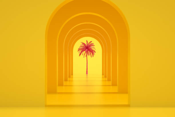 istock Yellow tunnel corridor exhibition stage with palm tree 1388799066