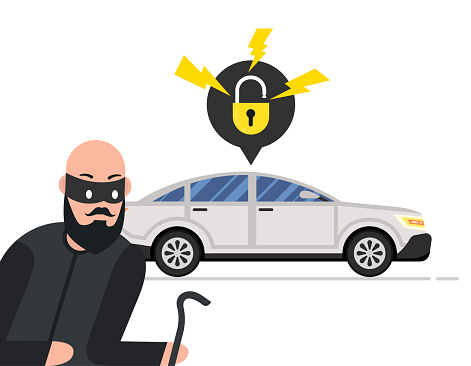 Thief wants steals car. Vector illustration.