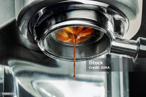 Coffee Machine Pouring Out A Cappacino Stock Photo - Download Image Now - Espresso, Coffee - Drink, Drop
