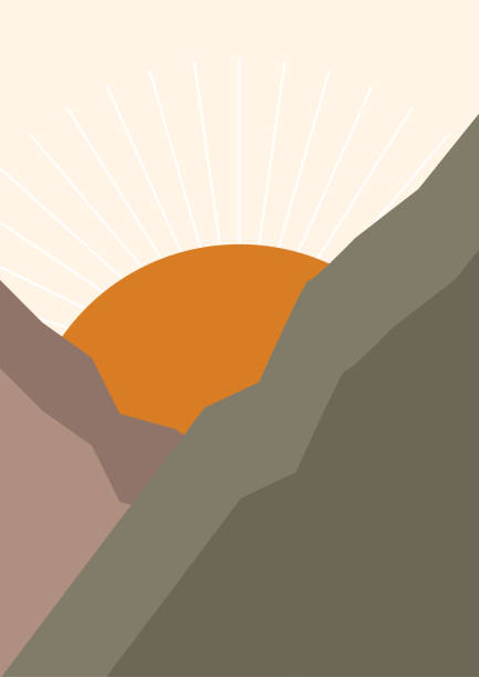 istock abstract mountain stairs landscape colorful Flat Boho Geometric Neutral Color design Poster 1388803292