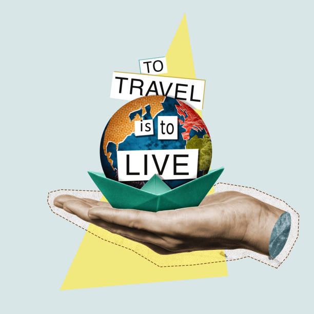 Travel around the world, art collage.