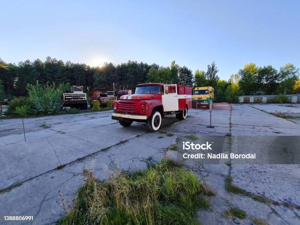Old Rusty Abandoned Soviet Fire Truck In Chernobyl Exclusion Zone Stock Photo - Download Image Now