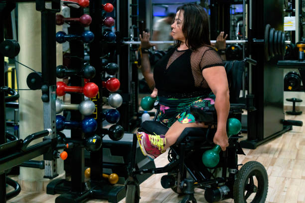 istock Woman with disability at the gym 1388809125