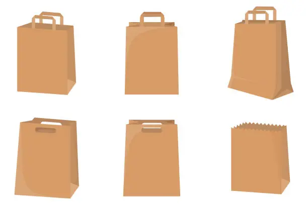 Vector illustration of A set with paper bags for food