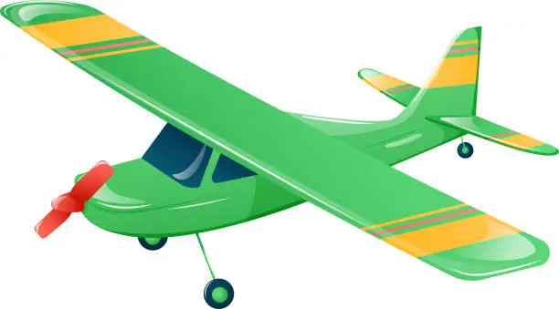 Vector illustration of Light green aircraft. Airplane with propeller, vector illustration