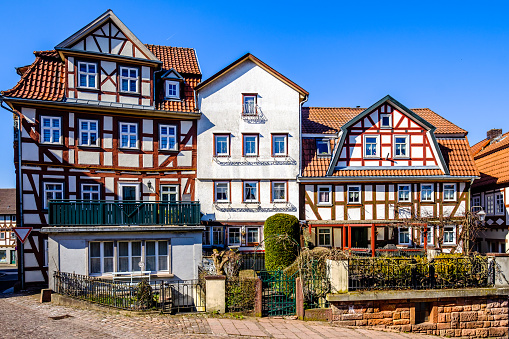 Medieval city centre, old timber-framed houses, Marburg, Germany