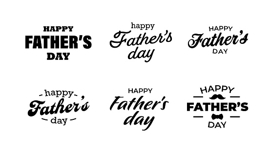 Set of happy father's day logo signs on white background. Vintage vector badges. Greeting text layout.