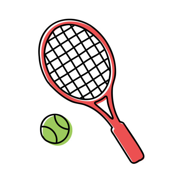 handgezeichneter tennisschläger und ball - tennis court tennis ball table tennis stock-grafiken, -clipart, -cartoons und -symbole