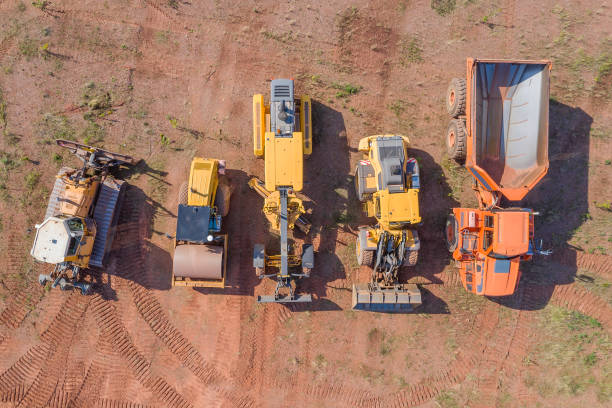 excavators and a truck at construction site
