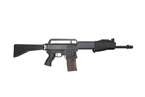 Modern semi-automatic shotgun. Weapons for sports and hunting. Armament of the police, army and special forces. Isolate on a white background.