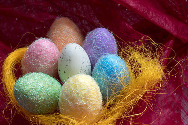 Easter eggs on the wooden table \