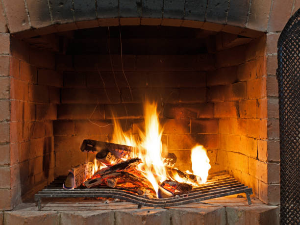 istock Close up of fire burning in fireplace 1388854099