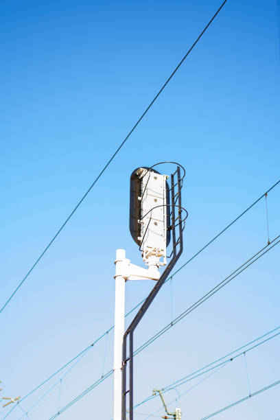 Catenary lines on the blue sky background