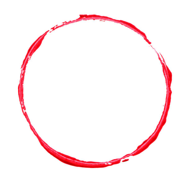 Pink brush stroke circle frame in lipstick isolated on white background