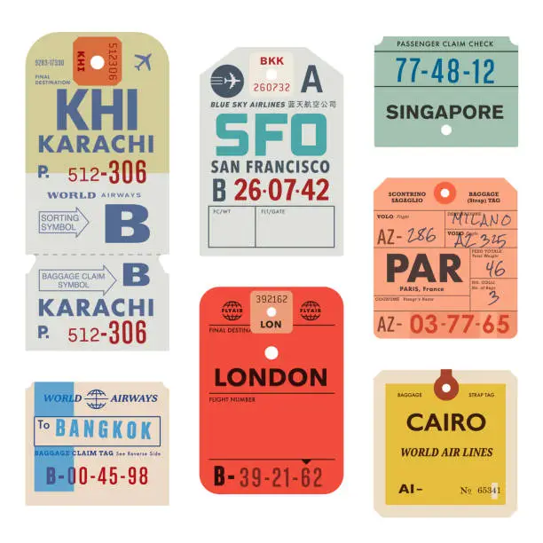 Vector illustration of Vintage World Travel Luggage Tags