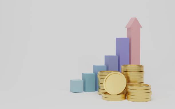 istock Stair step to growth success and bar graph with gold coins stack. Growth, finance, graph and invest business concept. 3d render illustration. 1388862504