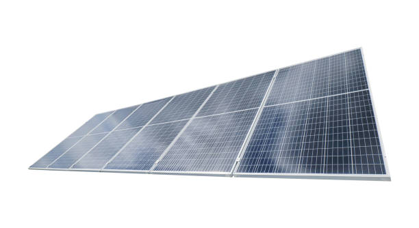 solarmodulmodule isoliert auf weißem hintergrund mit beschneidungspfad. ökologisches energiekonzept. - solar panel fotos stock-fotos und bilder