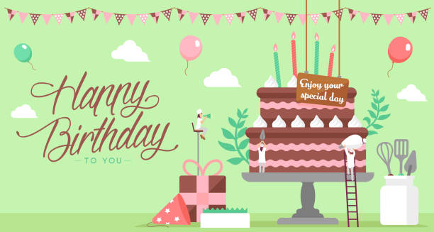 alles gute zum geburtstag ( geburtstagskuchenmotiv ) vektor-banner-illustration - cupcake birthday birthday cake first place stock-grafiken, -clipart, -cartoons und -symbole