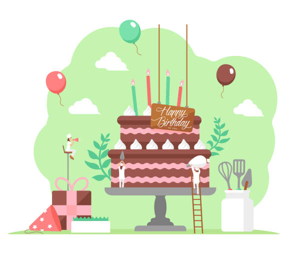 ilustrações de stock, clip art, desenhos animados e ícones de happy birthday ( birthday cake motif ) vector illustration - cupcake birthday birthday cake first place