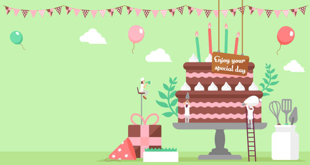 ilustrações de stock, clip art, desenhos animados e ícones de happy birthday ( birthday cake motif ) vector banner illustration - cupcake birthday birthday cake first place