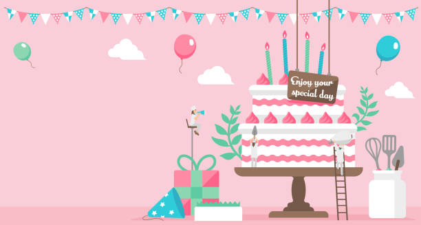 alles gute zum geburtstag ( geburtstagskuchenmotiv ) vektor-banner-illustration - cupcake birthday birthday cake first place stock-grafiken, -clipart, -cartoons und -symbole