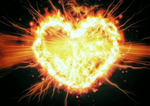istock Illustration of a burning heart-shaped flame 1388866369