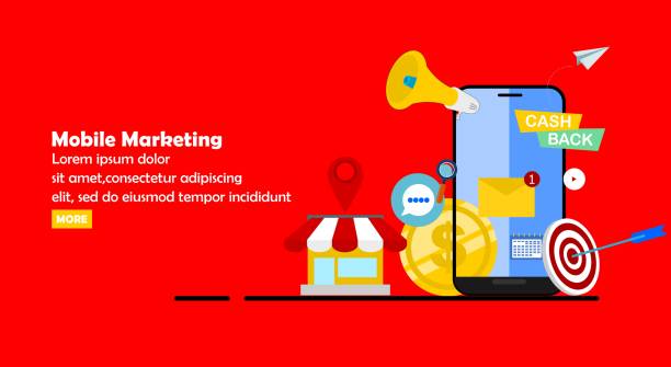 istock mobile marketing online store e-payment and mobile advertising. with isolated icon on red background. Flat vector illustration design. 1388867172