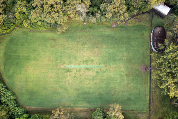 istock Aerial View of a Cricket Pitch on Oval 1388869049
