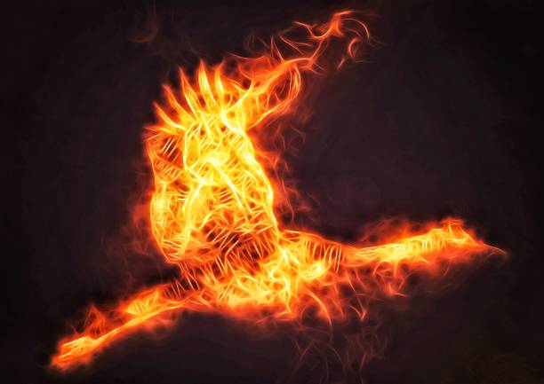istock Illustration of a fire bird flapping in the dark 1388869168