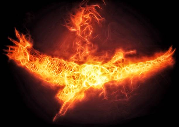 istock Illustration of a fire bird flapping in the dark 1388869169