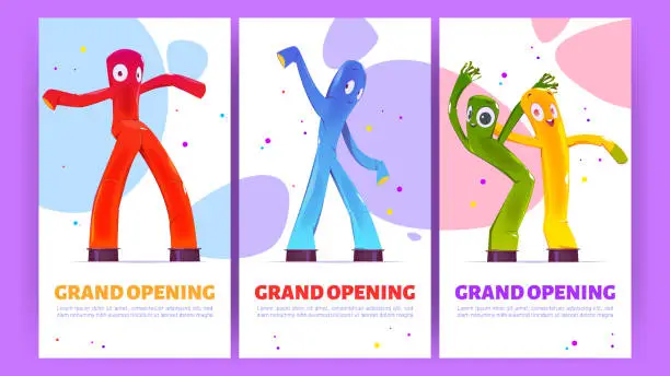 Vector illustration of Grand opening promo posters with inflatable figure