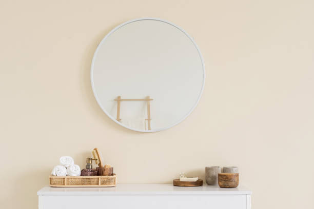 istock Bath accessories in modern beige tones bathromm 1388882967