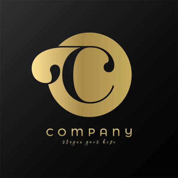 Vector illustration of Abstract circle gold premium luxury letter C logo design