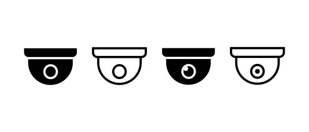 überwachungskamera-vektor sicherheitskamera-vektorsymbole gesetzt. cctv-kamera-umriss-symbol. deckenkamera-schild - security security system security staff control stock-grafiken, -clipart, -cartoons und -symbole